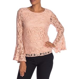 Adrianna Papell Lace Bell Sleeve Top L